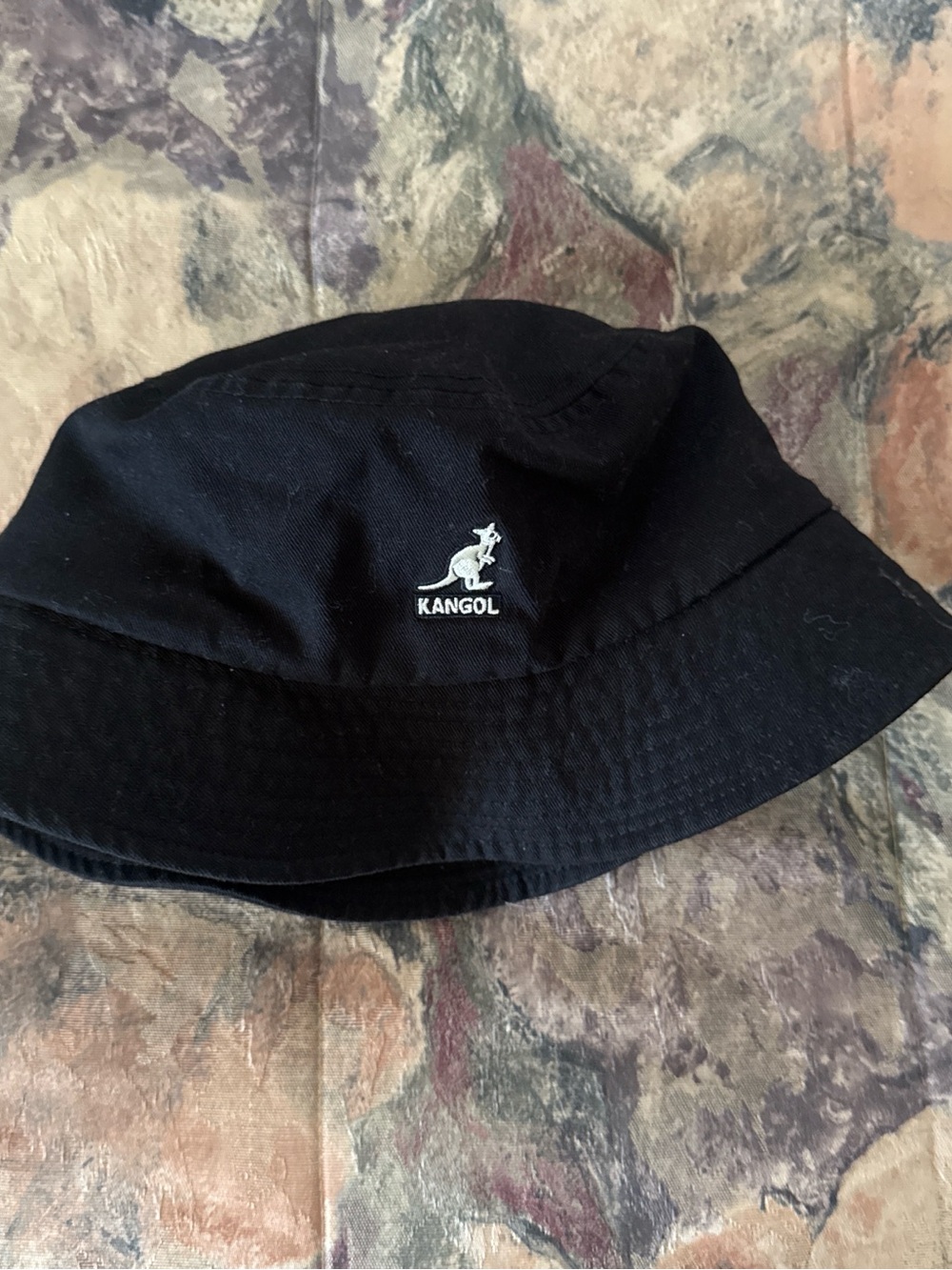 Kangol Black Bucket Hat with White Embroidered Kangaroo